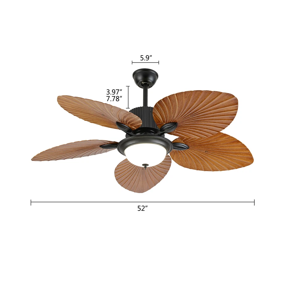 52" Ceiling Fan LED Light Indoor Outdoor Downrod Bronze w/5 Palm Tropical Blades - Image 4 of 4