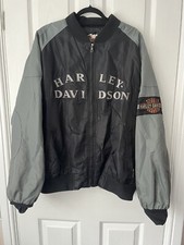 Harley Davison Bomber Jacket Full Zip Biker Coat Black Grey Xxl Spellout