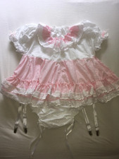ALL Sizes sissy Romper Dress in Pink White Broderie CD
