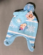 Disney 'Frozen' Elsa Anna Aqua Knit Ear Flap Beanie, Mittens Set Age 2-7 NWT