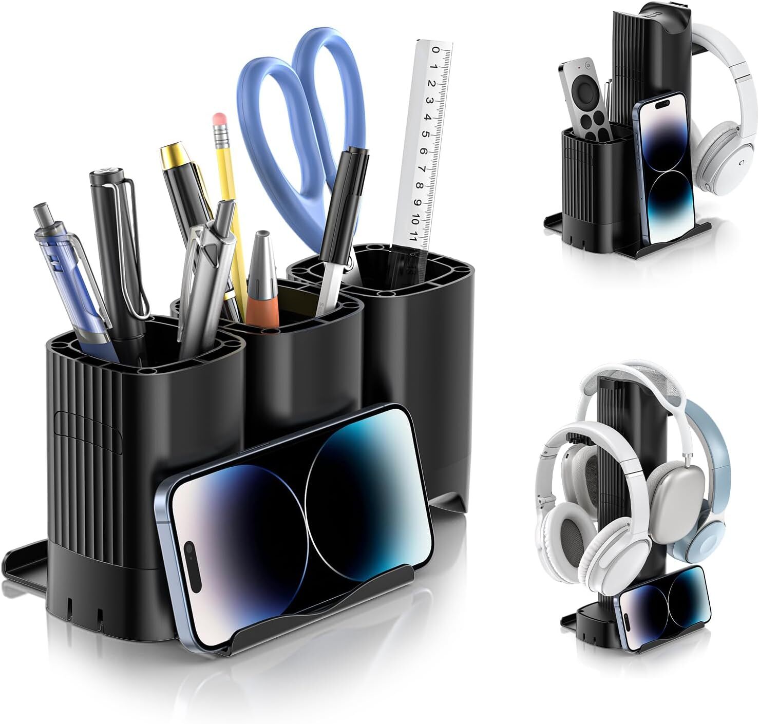 KDD Pen Holder with Headphone Hanger - 3-in-1 Pencil Black