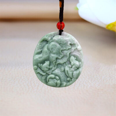 Jade Frog Pendant Green Gemstone Natural Necklace Lotus