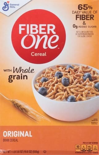 Fiber One Cereal, Original Bran, High Fiber Cereal Made with Whole Grain 19.6 oz