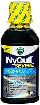 Vicks Nyquil Severe Cold and Flu Powerful Nighttime Relief Liquid 12Oz Pack of 4