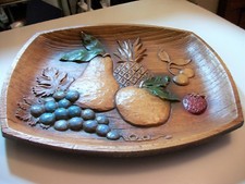 Vtg Multi Product Fruit Tray Platter 11 1/2" Long Faux Wood Made in USA