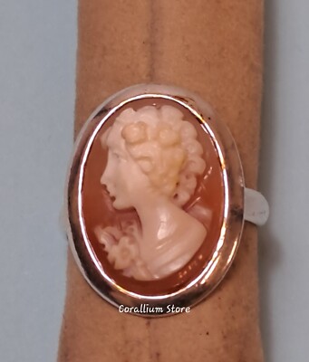Adjustable cameo ring, hand carved, sterling silver, vintage style