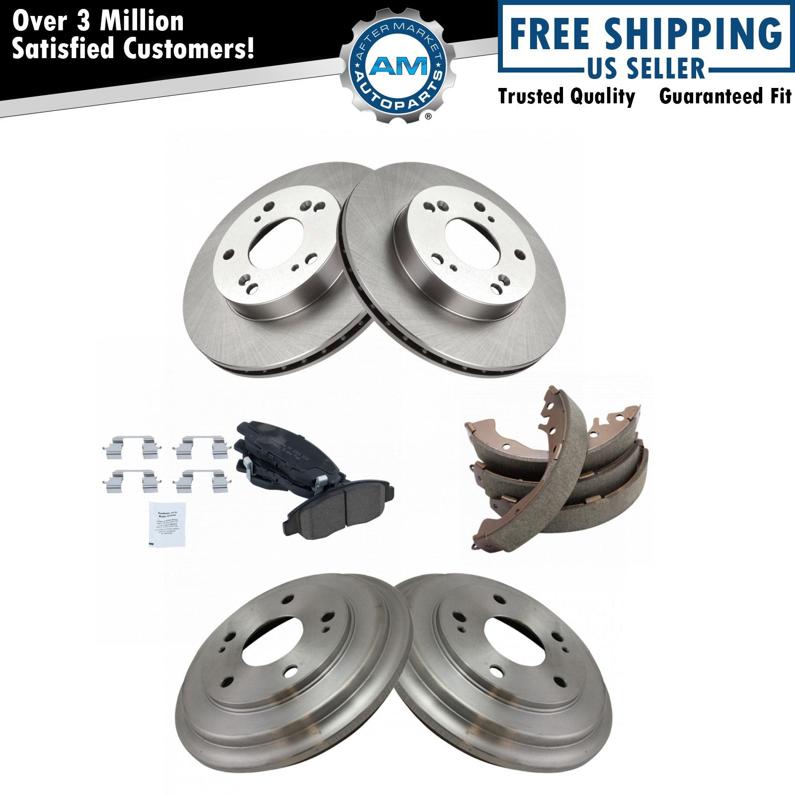 Front & Rear Ceramic Pads Rotors Drums & Brake Shoe Kit Set for Honda