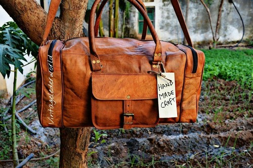 Grand sac de voyage vintage en cuir véritable souple, gym, week-end