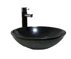 MARBLE STONE NERO MARQUINA HAMMED BLACK ROUND BASIN SINK Bathroom 42cm UK