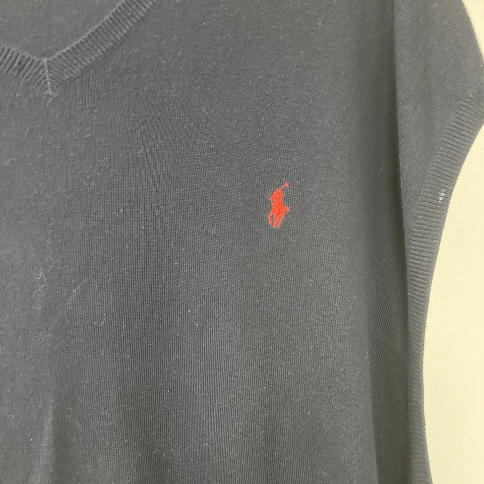 Polo Ralph Lauren Sweater Vest Pima Cotton Navy Blue V-Neck Mens 4LT - Imagem 4 de 4