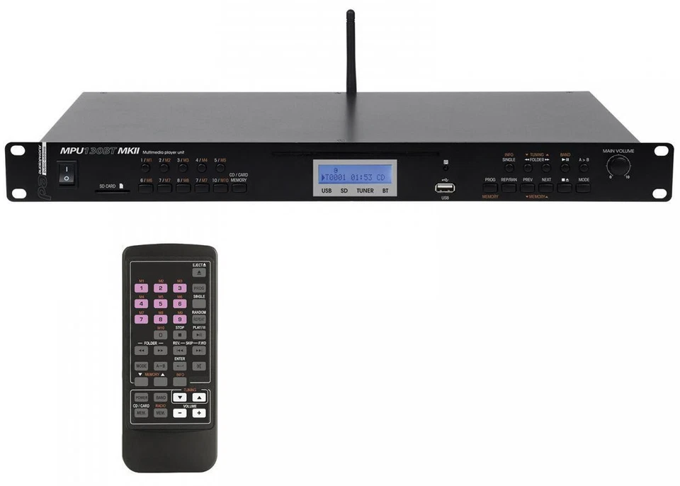 Audiophony MPU130BT MKII 19" Mediaplayer Bluetooth UKW CD MP3 USB/SD 12V Profi  - Bild 3 von 4