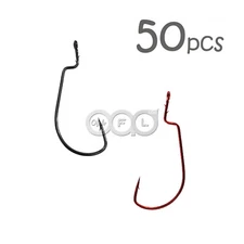 NEW 50pcs Fishing 2/0 3/0 Offset Shank Worm Hooks Black Nickel Wide Gap Bass lot