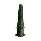 Classic Green Marble Alps And Brown Fossil Obelisk Table Sculpture H 25CM