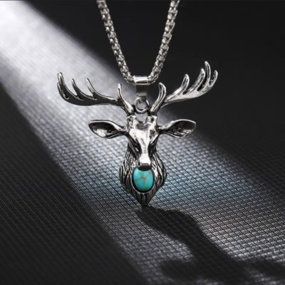 Turquoise Elk Spirit Jewelry Ancient Titanium Steel Pendant Necklace