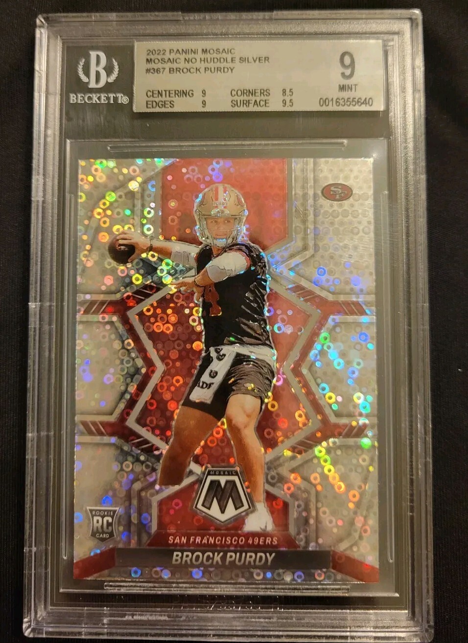 Brock Purdy BGS 9 2022 Mosaic No Huddle Silver Disco Rookie #367 San Francisco