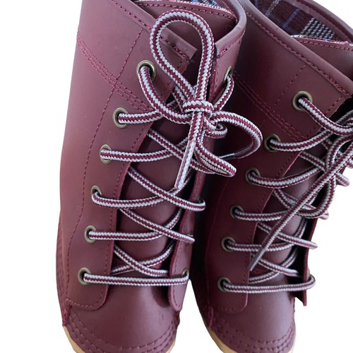Lands End Wine Gray Mid Calf Lace Up Duck Boots Womens Size 8B - Picture 5 of 9