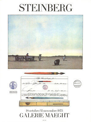 SAUL STEINBERG Crayon Et Paysage 31'' x 23'' Lithograph 1973 Contemporary Multicol