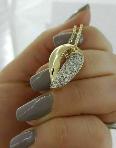 Round Lab Created Diamond Pendant with Chain 14K Yellow Gold Plated for Women's - Picture 5 of 6