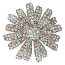 Silver Tone Stretch Metal Flower Ring With Rhinestone R1280-SAB