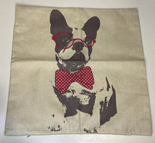 Boston Terrier Cushion Pillow Cover Red Glasses Bowtie Bow Tie Smart Dog