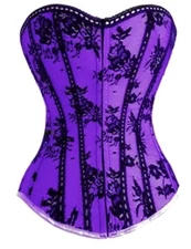 Purple Satin Corset Top with Black Lace Overlay
