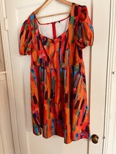 Orange Autumn Colors 2XL Puff Sleeves Babydoll Dress