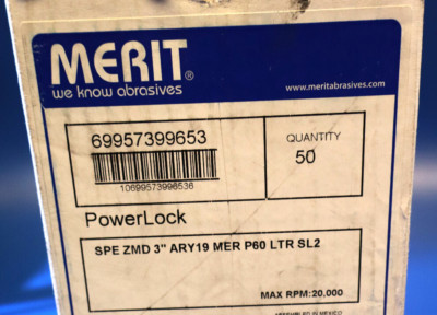 Merit Abrasives Power Lock Spe ZMD 3'' ARY 19 P60 Max RPM 20,000 Lot of 50