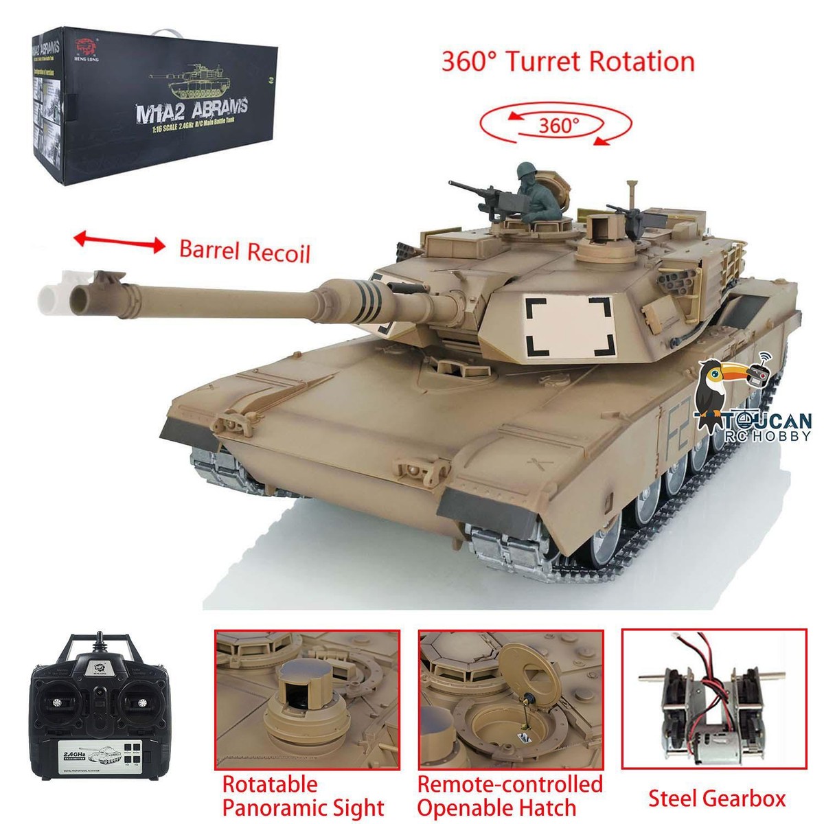 Henglong Abrams RTR RC Tank 1/16 3918 BB IR Battle Upgraded
