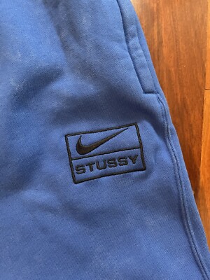 Nike X Stussy Blue Acid Wash Fleece Cuffed Pants Jogger DR4025-480