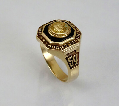 1954 Onyx Class Ring: 10K Yellow Gold, J.P. McCaskey H.S., Size