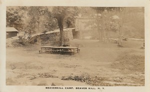 S21-1637-RPPC-Postcard-Beaverkill-NY-Covered-Bridge-Beaverkill-Camp-1932