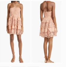 ULLA JOHNSON SAVANNAH RUFFLE COTTON BLEND LINEN AZALEA MINI DRESS 6