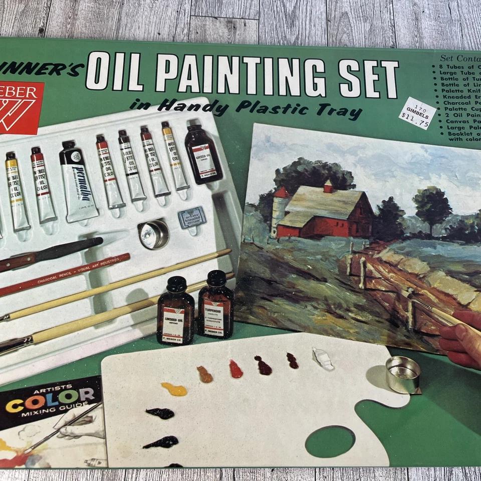 复古/罕见二手 WEBER 油画套装 状况极佳 初学者干净! 收缩 — 第 3/4 张图片