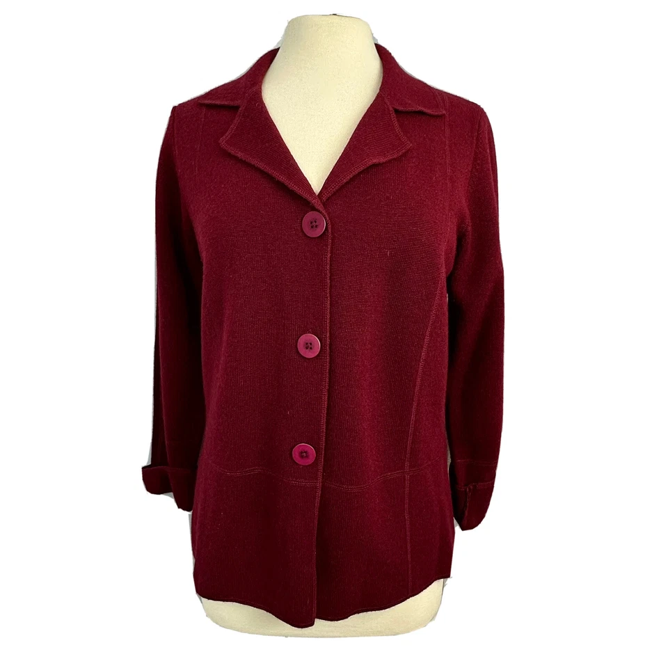 Red Cardigan Sweater Blazer Ladies Womens Small Wool Blend Casual Button DB - Image 2 of 4