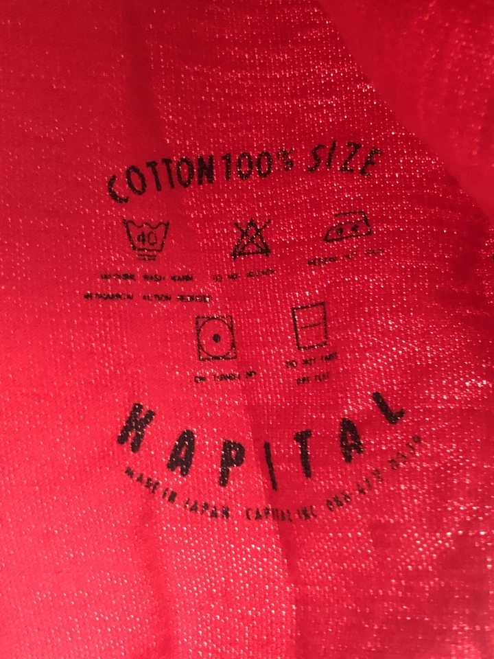 KAPITAL маленький рубашка-поло хлопок BRW однотонный красный короткие Японии винтажный джинсовой ткани - Изображение 4 из 4