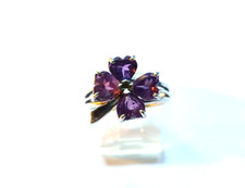 Vintage .925 Sterling Silver  Amethyst Gemstone Flower Ring Size - 8 1/2