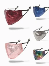 Double Layered Sparkly Sequin Face Mask With Filter Pocket And Adjustable Loops