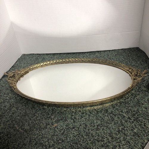Vassoio specchio vanità vintage Matson Ormolu placcato oro 24k dogwood uccellini - Foto 2 di 7