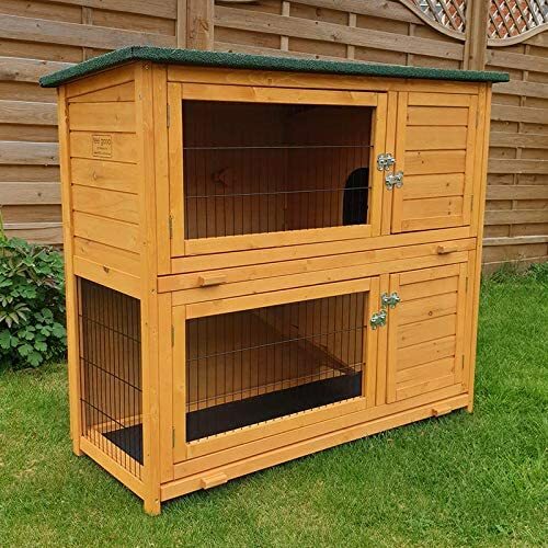 Double Decker Rabbit Hutch Guinea Pig Cage 2 Storey Wooden Pet Ramp Den