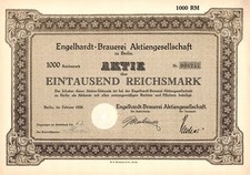 Engelhardt - Brauerei Aktiengesellschaft - zu Berlin - 1928 - Aktie - 1.000 RM -