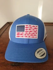 NEW Columbia PFG Fish Flag Snapback Mesh Hat, Color: Vivid Blue/White O/S