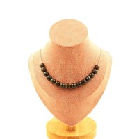 Steine Und Mineralien. Halskette 15 Perlen Bronzit 8 Mm. Kette Aus Edelstahl