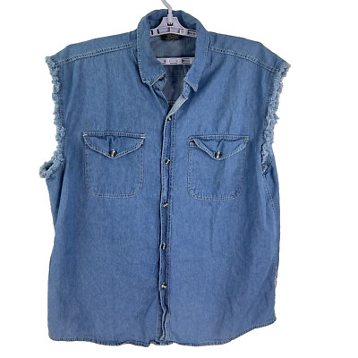 Biker's Edge Cut Off Denim Button-Up Jean Shirt Mens 4XL Blue