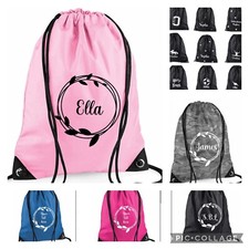 Personalised PE pump Premium Bag Drawstring Leaves Sport School Kit Girls Boys