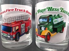 HESS GLASSES ROCKS SET OF 2 CLASSIC TRUCK SERIES 1996 Fire Truck & First Truck