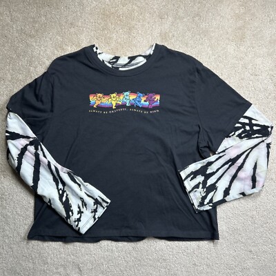 Grateful Dead T-Shirt Women's 2X LS Dancing Bears Be Kind Zebra Tie Dye Cropped