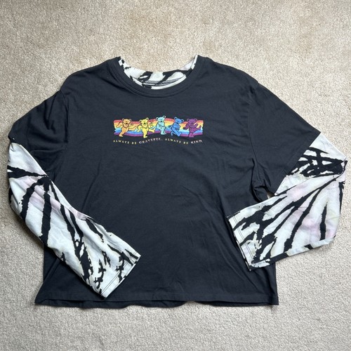 Grateful Dead T-Shirt Women's 2X LS Dancing Bears Be Kind Zebra Tie Dye Cropped