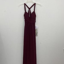 Mori Lee Bridesmaid Dress Size 2 Burgundy Style #21608 Chiffon Crystal Buttons