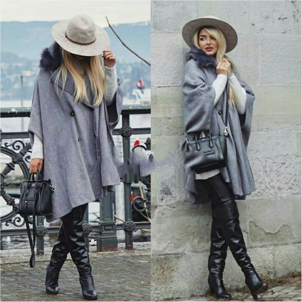 Zara Coat Jacket Fur Collar Knit Cape Poncho Faux Coat Jacket
