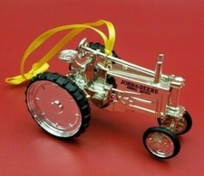 Set of 6 John Deere "B" Tractor Christmas Ornaments Silver Series Original Box